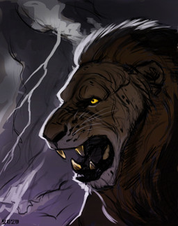 electricity feral fur lightning male mane sharp_teeth solo tan_body tan_fur teeth whisker_spots whiskers yellow_eyes alexpahomov felid lion mammal pantherine 2020 digital_drawing_(artwork) digital_media_(artwork) hi_res