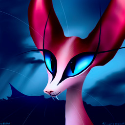 blue_eyes blue_sky cloud cloudy_sky day female feral fur long_fangs mountain pink_nose red_body red_fur sky solo white_body white_fur l0veblood loveblood domestic_cat felid feline felis mammal tuxedo_cat 1:1 digital_media_(artwork) digital_painting_(artwork) hi_res painting_(artwork) portrait signature