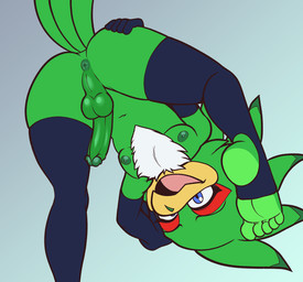 anus armwear backsack balls barefoot beak butt butt_focus chest_tuft clothing feet femboy genitals green_body humanoid_feet humanoid_genitalia humanoid_penis legwear low-angle_view male nipples penis plantigrade presenting presenting_hindquarters solo stirrup_legwear thigh_highs tuft worm's-eye_view fourssss sega sonic_riders sonic_the_hedgehog_(series) jet_the_hawk sonic_the_hedgehog accipitrid accipitriform avian bird 2025 digital_drawing_(artwork) digital_media_(artwork) hi_res