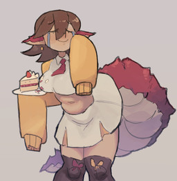 absolute_territory accessory bodily_fluids bottomwear breasts brown_hair cake cake_slice clothed clothed_female clothed_humanoid clothing dessert ear_piercing eye_through_hair eyelashes eyes_closed female female_humanoid food food_on_clothing front_view hair holding_cake holding_food holding_object holding_plate light_body light_skin long_sleeves mouth_closed navel necktie piercing plate red_necktie simple_background skirt smile solo tail tears thick_tail thick_thighs topwear translucent translucent_hair white_bottomwear white_clothing white_skirt white_topwear karu184 mythology nigiri_(karu184) animal_humanoid dragon dragon_humanoid humanoid mythological_creature mythological_scalie scalie tailed_humanoid 2024 absurd_res digital_drawing_(artwork) digital_media_(artwork) hi_res portrait three-quarter_portrait