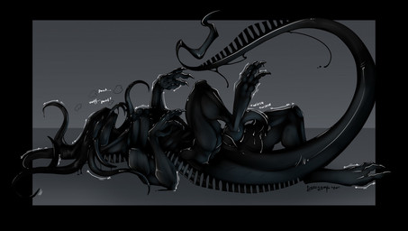 animal_genitalia anthro anus black_background black_body blush bodily_fluids breath digitigrade dripping drone forked_tongue genital_fluids genital_slit genitals glistening glistening_body grey_background latex latex_body leaking_precum liquid_latex lying male nude_anthro nude_male on_back panting penis precum precum_drip precum_on_penis presenting simple_background solo submissive submissive_anthro submissive_male tapering_penis tendrils tentacles teratophilia tongue tongue_out lightnymfa alien latex_creature