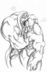 2007 abs anthro biped clothed clothing duo ear_piercing eulipotyphlan greyscale hair hedgehog jmadoc knuckles_the_echidna long_hair male male/male mammal monochrome muscular muscular_male piercing sega simple_background sonic_the_hedgehog sonic_the_hedgehog_(series) topless traditional_media_(artwork) white_background