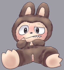 anthro brown_body brown_fur eyebrows female fur genitals light_body loli narrowed_eyes overbite sharp_teeth sitting solo spread_legs spreading teeth vulva young young_anthro young_female aprettymelody sekainoidol labubu_(character) labubu
