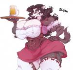 alcohol anthro barmaid beer beverage big_breasts big_butt black_hair blue_eyes breasts brown_body brown_fur brown_hair butt claws cleavage clothed clothing dress erect_nipples female fur grey_eyes hair holding_object huge_breasts legwear long_hair muscular muscular_anthro muscular_female nipple_outline nipples pose skimpy slightly_chubby smile solo stockings thick_thighs tight_clothing wide_hips ffuffle dita_(aurelina) badger canid canine canis mammal mustelid musteline wolf 2016 hi_res