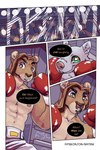 2:3 bastriw blood bodily_fluids boxing_gloves canid canine canis clothing comic dialogue felid fight fighting_ring green_eyes handwear hi_res lion male mammal muscular muscular_male nico_(bastriw) nosebleed pantherine shirtless text url wolf