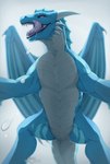 absurd_res ambiguous_gender blue_body blue_frill blue_scales blue_wings bodily_fluids cheek_spikes dragon drooling facial_spikes fangs featureless_crotch feral frill_(anatomy) glistening glistening_eyes head_crest head_frill hi_res horn kyleth licking licking_lips licking_own_lips looking_at_viewer low-angle_view membrane_(anatomy) membranous_wings mythological_creature mythological_scalie mythology narrowed_eyes nude open_mouth purple_tongue saliva santanahoffman scales scalie simple_background solo spikes spikes_(anatomy) spread_legs spreading standing_over tail teeth tongue tongue_out white_background white_body white_horn white_scales wings yellow_eyes