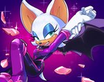 anthro bodysuit breasts clothing eyeshadow female gloves handwear looking_at_viewer makeup narrowed_eyes open_mouth open_smile simple_background skinsuit smile solo tail tight_clothing wings setispaghetti netflix sega sonic_prime sonic_the_hedgehog_(series) rouge_the_bat bat mammal 2022 signature