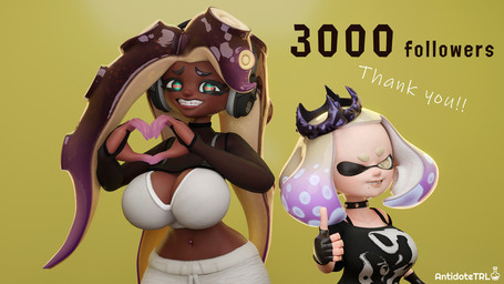 big_breasts black_clothing black_gloves black_handwear black_topwear bottomwear breasts brown_hair cleavage clothed clothing collar cross_pupils crown dark_body dark_skin duo electronics female fingerless_gloves front_view gesture gloves green_eyes hair hand_gesture handwear headgear headphones heart_gesture horizontal_pupils long_hair looking_at_viewer mole_under_mouth multicolored_hair navel navel_piercing one_eye_closed pants piercing pseudo_hair pupils purple_hair short_hair simple_background smile spiked_collar spikes tan_body tan_hair tan_skin tentacle_hair tentacles text thumbs_up topwear two_tone_hair white_bottomwear white_clothing white_pants white_topwear wide_hips wink winking_at_viewer yellow_background yellow_eyes antidotetrl nintendo splatoon marina_(splatoon) pearl_(splatoon) animal_humanoid aquatic aquatic_humanoid cephalopod cephalopod_humanoid humanoid inkling mollusk mollusk_humanoid octarian octoling octopus_humanoid squid_humanoid 16:9 3d_(artwork) digital_media_(artwork) hi_res widescreen