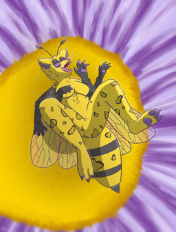 3_toes 4_arms 4_fingers antennae_(anatomy) anthro big_breasts black_eyes blurred_foreground breasts butt claws feet female fingers flower fur grey_body hair insect_wings markings multi_arm multi_limb multicolored_hair nude open_mouth plant purple_body smile solo spots spotted_body spotted_fur striped_markings striped_tail stripes tail tail_markings toes toony whiskers wings yellow_body yellow_fur mudbuttons unnamed_character arthropod bee canid felid feline hybrid hymenopteran insect leopard mammal pantherine snow_leopard 2022 absurd_res digital_media_(artwork) hi_res