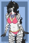 anthro bikini biped black_hair breasts clothed clothing female hair kerchief navel skimpy solo standing stripes swimwear tight_clothing two-piece_swimsuit dtalvi vennela equid equine mammal zebra 2013 hi_res