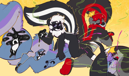 anthro anus close-up crown cutaway facesitting group headgear male male/male null sitting_on_another skunk_spray slime smelly tail trio crownedvictory mammal mephitid mustelid otter skunk 2022 absurd_res hi_res