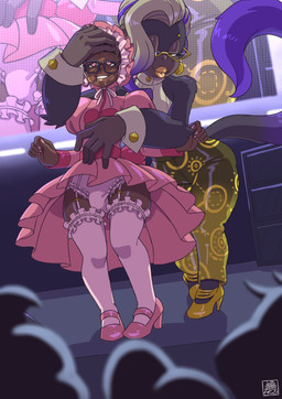 black_body black_skin bodily_fluids bulge bulge_under_clothes clothed clothing crossdressing crowd crowd_watching dark_body dark_skin dress drooling female femboy first_person_view footwear frilly frilly_clothing frilly_panties frilly_underwear garter_belt garter_straps group heart-shaped_pupils heart_eyes heart_symbol high_heels hypnosis kiss_mark male mind_control panties pink_clothing pink_dress pink_nail_polish saliva shoes showing_panties underwear deathzera donkey_kong_(series) donkey_kong_bananza nintendo poppy_kong human kong mammal primate 2025 absurd_res digital_media_(artwork) hi_res