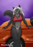 amber_eyes anthro black_nose breasts car chest_tuft cleavage clothed clothing erect_nipples female fluffy fluffy_tail front_view fur grey_body grey_fur hair long_hair looking_at_viewer mature_anthro mature_female navel nipples panties purple_background shirt simple_background skimpy smile solo standing tail tank_top thong topwear tuft under_boob underwear vehicle white_hair yellow_eyes fossilizedart sonicfox luna_(sonicfox) canid canine canis mammal wolf 2012 absurd_res digital_media_(artwork) hi_res