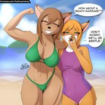 abs anthro beach bikini blep blue_eyes brown_body brown_fur brown_hair clothing cloud dialogue duo eyes_closed fellatio_gesture female flexing flexing_bicep fur gesture hair island muscular one-piece_swimsuit orange_body orange_fur orange_hair raised_arm sea seaside sky smile speech_bubble suggestive suggestive_gesture swimwear talking_to_viewer teasing text tongue tongue_out tuft two-piece_swimsuit water thepsychodog ontierra princess_shimi_(psychodog) seiko_(psychodog) canid canine felid feline fox lion mammal pantherine 1:1 hi_res signature url daughter_(lore) mother_(lore) mother_and_child_(lore) mother_and_daughter_(lore) parent_(lore) parent_and_child_(lore) parent_and_daughter_(lore)