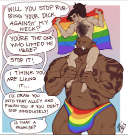 abs biceps bulge clothed clothing detailed_bulge duo fangs lgbt_pride male male/male muscular muscular_humanoid muscular_male nipples not_furry pecs pointy_speech_bubble pride_color_clothing pride_color_flag pride_colors rainbow_colors speech_bubble tattoo teeth thong thong_only topless underwear underwear_only leelikessmut blizzard_entertainment lgbt_pride_month warcraft garrosh_hellscream varian_wrynn human humanoid mammal orc hi_res