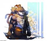 abs anthro biceps clothing fur hair kemono male muscular muscular_anthro muscular_male simple_background solo tattoo wolfmalro blizzard_entertainment lifewonders overwatch tokyo_afterschool_summoners hanzo_(overwatch) temujin_(tas) canid canine canis mammal wolf 2018 crossover digital_media_(artwork)