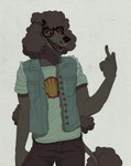 anthro arm_tuft clothing curled_hair denim denim_clothing denim_jacket denim_topwear denim_vest elbow_tuft eyewear fangs front_view fur gesture glasses gold_(metal) gold_tooth grey_hair hair hand_gesture jacket male middle_finger open_mouth open_smile shirt simple_background smile solo sunglasses t-shirt tail tail_tuft tan_body tan_fur teeth topwear tuft vest white_background wide_eyed terribleanimal dean_(terribleanimal) canid canine canis domestic_dog mammal poodle hi_res