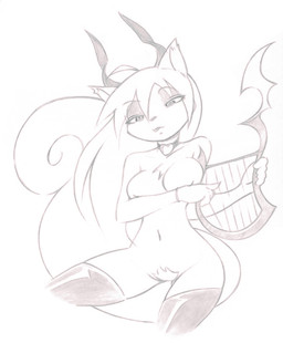 anthro breasts choker clothing female harp heart_symbol jewelry legwear musical_instrument necklace nipples nude plucked_string_instrument pubes solo stockings string_instrument tail big-e6 mammal rodent sciurid tree_squirrel black_and_white monochrome sketch