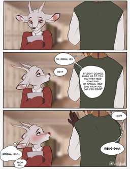 5_fingers anthro antlers biped blush clothed clothed_anthro clothed_female clothed_male clothing dialogue duo faceless_anthro faceless_character faceless_male female fingers front_view fur horn inside male rear_view speech_bubble text thought_bubble lentilghost ribina_(lentilghost) deer mammal 2026 comic digital_drawing_(artwork) digital_media_(artwork) english_text hi_res
