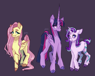 female feral fetlocks group hooves horn simple_background trio wings jubilee friendship_is_magic hasbro my_little_pony mythology fluttershy_(mlp) starlight_glimmer_(mlp) twilight_sparkle_(mlp) equid equine mammal mythological_creature mythological_equine pegasus unicorn winged_unicorn hi_res