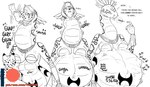 abdominal_bulge anthro belly big_belly breasts feet_first female female_pred group head_first head_in_mouth male neck_bulge oral_vore overweight simple_background swallowing text trio vore white_background fidchellvore kuva_(fidchellvore) cheetah felid feline mammal reptile scalie snake 2017 english_text