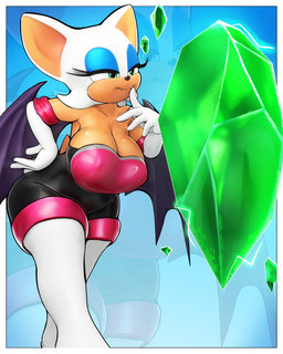 anthro armor armwear big_breasts breastplate breasts clothing elbow_gloves electricity emerald_(gem) fangs female floating footwear gem gloves half-closed_eyes hand_on_chin hand_on_hip handwear high_heels membrane_(anatomy) membranous_wings narrowed_eyes shoes smile solo teeth thick_thighs wide_hips wings sala3dart sega sonic_the_hedgehog_(series) rouge_the_bat bat mammal 2025 3d_(artwork) 4:5 digital_media_(artwork) hi_res