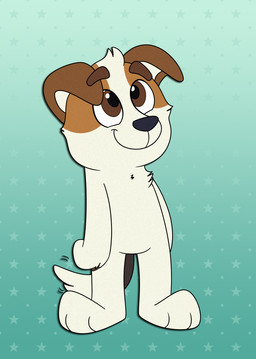 1980s_theme anthro brown_eyes chest_tuft detailed_background floppy_ears fur gradient_background green_background happy head_tuft looking_up male multicolored_body multicolored_fur pattern_background paws semi-anthro simple_background smile solo standing star tail tail_motion tailwag tuft white_background young young_anthro queenawoo bluey_(series) jack_russell_(bluey) canid canine canis domestic_dog hunting_dog jack_russell_terrier mammal terrier digital_media_(artwork) hi_res