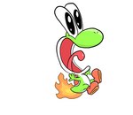 ambiguous_gender boots burning butt_on_fire clothing fire footwear green_body multicolored_body pain screaming shell shoes simple_background solo tail_on_fire tongue two_tone_body white_body toondreamer mario_bros nintendo green_yoshi yoshi hi_res