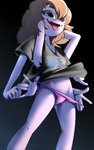 6_arms anthro clothing clothing_pull exoskeleton female hair hair_over_eye hands_behind_head multi_arm multi_limb one_eye_obstructed panties panty_pull purple_body purple_exoskeleton shirt solo tongue tongue_out topwear underwear underwear_pull tobitobi90 dire_straits undertale undertale_(series) muffet arachnid arthropod spider 5:8 hi_res