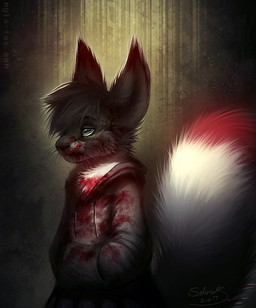 abstract_background ambiguous_gender anthro blood blood_on_face bodily_fluids cheek_tuft chest_tuft clothed clothing dipstick_ears ear_markings facial_tuft fur glistening glistening_eyes green_eyes grey_clothing grey_hoodie grey_topwear hair hand_in_pocket hands_in_both_pockets hoodie mouth_closed multicolored_ears narrowed_eyes neck_tuft pockets red_body red_fur short_hair solo three-quarter_view topwear tuft whiskers white_body white_fur white_hair mylafox eurasian_red_squirrel mammal rodent sciurid tree_squirrel 2017 dated half-length_portrait portrait signature