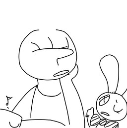 clothed clothing female male plushie smile the_weaver toybox_pals anon colt_(weaver) mr._bun-bun_(toybox_pals) equid equine horse human lagomorph leporid mammal rabbit comic monochrome