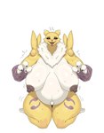 absurd_res anthro areola bandai_namco belly big_belly big_breasts biped blush breasts digimon digimon_(species) female front_view fur hi_res im51nn5 kneeling navel nipples open_mouth outie_navel overweight pregnant pregnant_anthro pregnant_female renamon simple_background solo thick_thighs tongue tongue_out white_background white_body white_fur