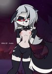 2021 absurd_res anthro areola black_body black_fur blush breasts canid canid_demon canine clothed clothing clothing_lift demon detailed_background digital_media_(artwork) female flashing fur grey_body grey_fur heart_symbol hellhound helluva_boss hi_res jizoku looking_at_viewer loona_(helluva_boss) mammal multicolored_body multicolored_fur mythological_canine mythological_creature mythology narrowed_eyes nipples shaded shirt shirt_lift small_breasts smile smirk solo third-party_edit topwear white_body white_fur