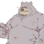 anthro belly big_belly facial_hair kemono male mature_male moobs mustache navel nipples one_eye_closed overweight overweight_male scar solo wink furipon bear mammal 1:1 2023 hi_res