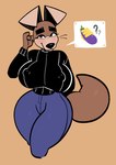 anthro big_breasts blush breasts button_ears clothing crossgender female floppy_ears implied_handjob implying looking_at_viewer nipple_outline smile solo sweater topwear turtleneck komdog kom_(komdog) canid canine canis domestic_dog mammal 2023