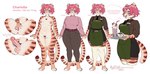 anthro areola bartender belt beverage blue_eyes breasts clitoris coffee countershading female female_anthro fur genitals hair heart_pubes humanoid_genitalia humanoid_penis humanoid_pussy medium_breasts navel nipples nude nude_anthro nude_female penis pink_hair pubes pussy solo standing striped_body striped_fur stripes tail talking_to_viewer text mozes.ipg charlotte_(mozes.ipg) felid mammal pantherine tiger absurd_res english_text hi_res model_sheet