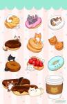 ambiguous_gender black_body black_eyes black_fur blue_eyes dessert doughnut eyes_closed food fruit fur green_eyes group orange_body orange_fur pastry plant strawberry tan_body tan_fur whiskers white_body white_fur yellow_eyes justduet domestic_cat felid feline felis mammal