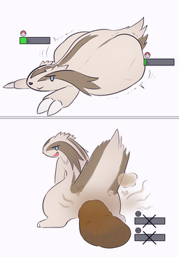 after_vore ambiguous_gender belly big_belly blue_eyes brown_body brown_fur brown_markings claws death disposal excessive_feces feces feral fur gameplay_mechanics gui health_bar markings multiple_prey scat_disposal smelly solo tail tan_belly tan_body tan_fur vore white_claws zeg_yoros nintendo pokemon generation_3_pokemon linoone pokemon_(species) hi_res
