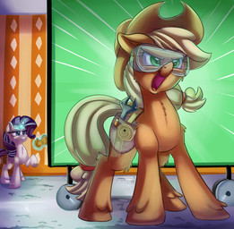 bag clock duo eyewear female feral goggles horn pocketwatch tool_bag tool_belt tools watch worker wrench thediscorded friendship_is_magic hasbro my_little_pony mythology applejack_(mlp) rarity_(mlp) equid equine horse mammal mythological_creature mythological_equine pony unicorn hi_res