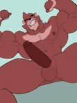 2023 5_fingers anthro balls bear biceps big_muscles big_penis black_nose brown_body brown_fur brown_nipples brown_penis erection eyebrows fingers flexing fur genitals grin grinning_at_viewer hi_res huge_muscles humanoid_genitalia humanoid_penis kumatetsu looking_at_viewer looking_down looking_down_at_viewer low-angle_view male mammal muscular muscular_anthro muscular_male nipples nude oldshep penis red_eyes simple_background smile smiling_at_viewer solo the_boy_and_the_beast thick_eyebrows