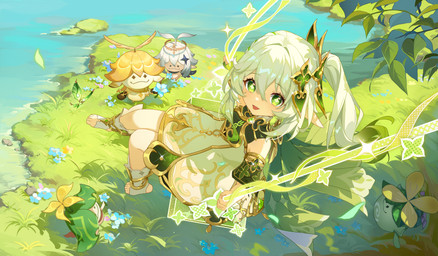 alternate_species clothed clothed_female clothed_humanoid clothing detailed_background dress feet female female_focus flat_chested footwear fully_clothed fully_clothed_female fully_clothed_humanoid grass green_eyes group hair humanoid_focus humanoid_pointy_ears light_body light_skin outside plant pointy_ears ponytail side_ponytail socks solo_focus stirrup_socks swing water white_hair young young_female young_humanoid monabianou genshin_impact mihoyo aether_(genshin_impact) nahida_(genshin_impact) paimon_(genshin_impact) aranara_(genshin_impact) elf humanoid 2024 absurd_res hi_res