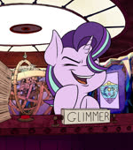 blinking dark desk eyebrows eyes_closed female feral floppy_ears furniture hair hooves horn inside laugh multicolored_hair open_mouth open_smile parody purple_hair pushbutton silly sitting smile solo table teeth text tongue two_tone_hair anontheanon friendship_is_magic hasbro my_little_pony mythology the_simpsons princess_cadance_(mlp) starlight_glimmer_(mlp) equid equine mammal mythological_creature mythological_equine unicorn 2018 2d_animation animated english_text hi_res meme no_sound short_playtime webm