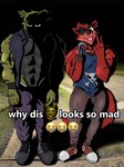 abs angry anthro clothed clothing duo eye_patch eyewear fur hair hook male muscular muscular_anthro muscular_male pecs shadow_face text tongue dg254 five_nights_at_freddy's five_nights_at_freddy's_3 scottgames why_dis_look_so_mad_(meme) foxy_(fnaf) springtrap_(fnaf) canid canine fox humanoid lagomorph leporid mammal rabbit absurd_res digital_media_(artwork) hi_res meme