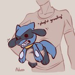 3_fingers 3_toes 5_fingers blue_body clenched_teeth clothed clothing duo feet feral fingers growling humor male shirt tail teeth text toes topwear advos nintendo pokemon generation_4_pokemon human mammal pokemon_(species) riolu 1:1 2023 digital_media_(artwork) english_text