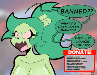angry anthro big_breasts black_nose breasts dialogue ear_piercing eyelashes female front_view fur green_body green_fur green_hair hair nude open_mouth piercing pink_sclera red_eyes snaggle_tooth solo speech_bubble text frostbiteboi cartoon_network ok_k.o.!_let's_be_heroes adult_fink fink_(ok_k.o.!_lbh) mammal murid murine rat rodent absurd_res english_text hi_res