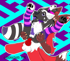 anal anal_penetration anthro bdsm black_body black_fur bodily_fluids bound chain chained clothing dominant duo erection footwear fur genitals larger_dom looking_pleasured male male/male penetration penis red_body red_fur size_difference unknown_artist ember_folf hybrid