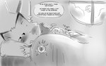 anthro aroused bed bedroom blush bodily_fluids duo female furniture heart_symbol heartbeat male masturbation night pillow sweat text thought_bubble under_covers lilmoonie hoshi_(lilmoonie) canid canine fox human mammal 2021 comic english_text greyscale monochrome