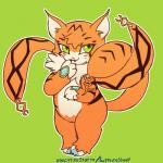 anthro blush female fur genitals green_background green_eyes neck_tuft nude orange_body orange_fur pussy shy simple_background slightly_chubby solo standing tuft electrikestorm bandai_namco digimon digimon_(species) domestic_cat felid feline felis maine_coon mammal meicoomon 1:1 2018 hi_res