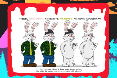 1980s_theme accesory accessories_only anthro beanie beanie_only blood bodily_fluids bottomwear bright_colors buckteeth cheek_tuft chest_tuft clothing denim denim_bottomwear denim_clothing drugs eyebrows facial_tuft feet flannel_shirt footwear fur hat hat_only head_tuft headgear headgear_only headwear headwear_only horror_(theme) jeans long_ears male marijuana mostly_nude no_genitals nude pants pink_nose profanity raised_eyebrow red_eyes shirt shoes smile solo stereotype stoned substance_intoxication t-shirt teeth text topwear tuft white_body white_fur alystairphantem the_party_animals emet_preston_(the_party_animals) lagomorph leporid mammal rabbit 3:2 absurd_res english_text hi_res model_sheet