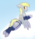 barefoot blonde_hair butt clothed clothed_feral clothing cloud cutie_mark day derpy_hooves_(mlp) equid equine eyebrows eyelashes feathered_wings feathers feet female feral fluffy fluffy_tail friendship_is_magic fur grey_body grey_feathers grey_fur hair hasbro hooves long_hair looking_back mammal my_little_pony mythological_creature mythological_equine mythology outside pegasus pony-butt-express raised_eyebrows skimpy sky slim smile snout solo spread_wings tail underhoof wings yellow_eyes yellow_tail